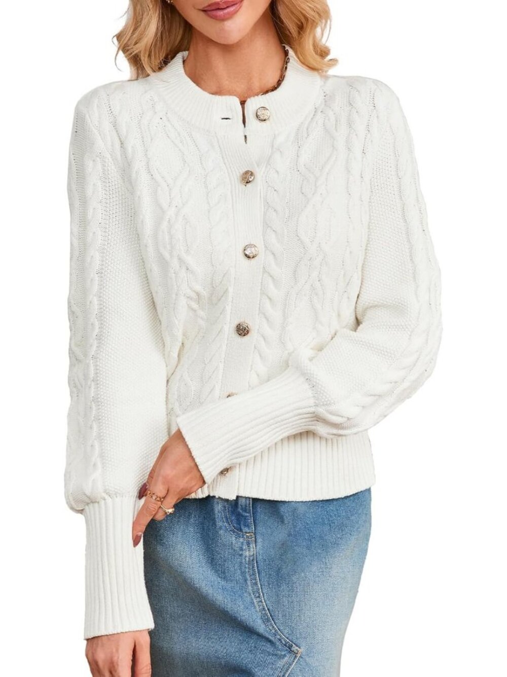 Cozy Women's Fall Cable Knit Cardigan Sweater, Button Down Cropped Jacket
